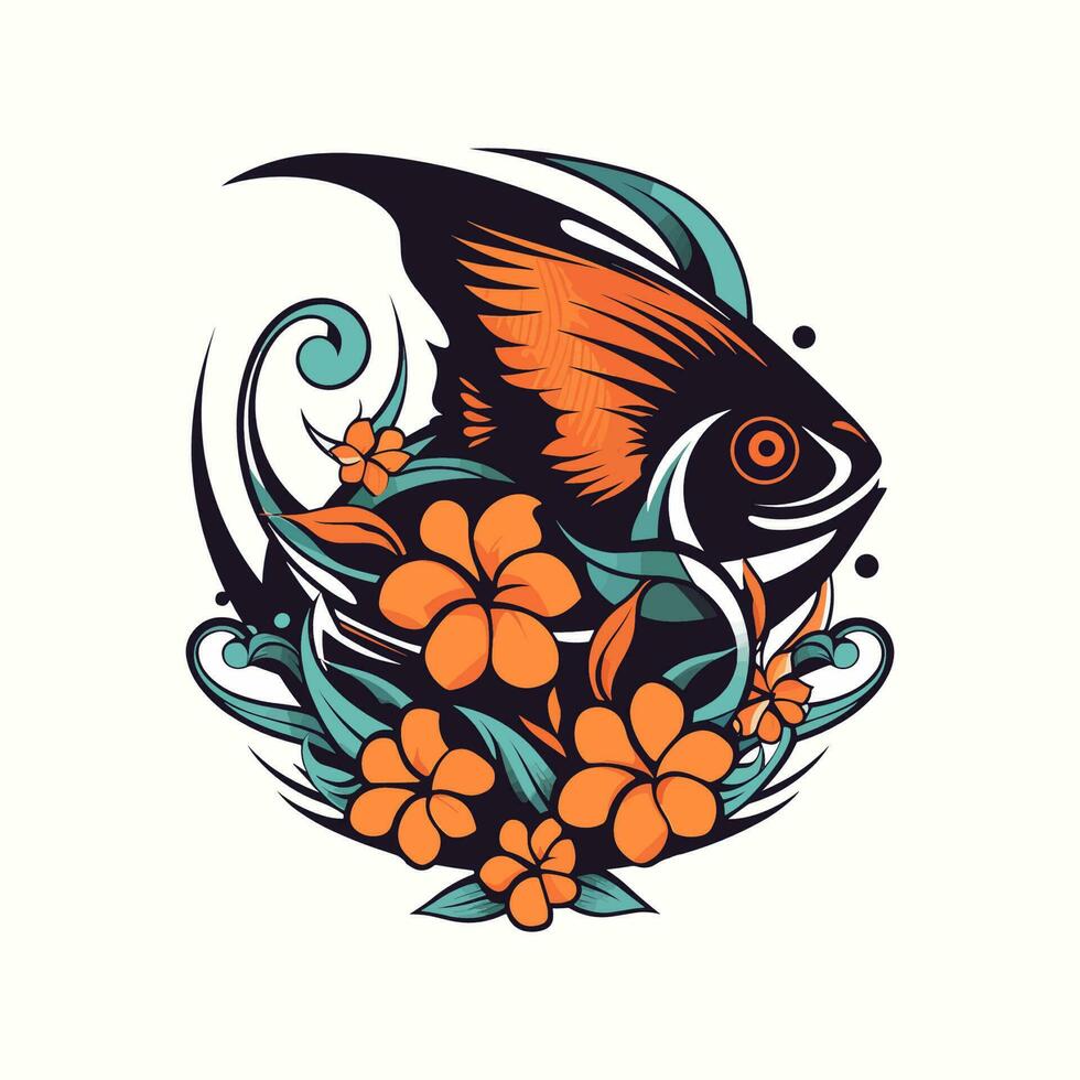 en färgrik fisk med en skön blomma illustration, perfekt för en logotyp design eller dekoration. vektor