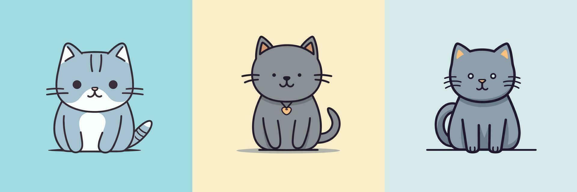 süß Katze kawaii Karikatur Kitty Miau Kätzchen Illustration einstellen Sammlung vektor