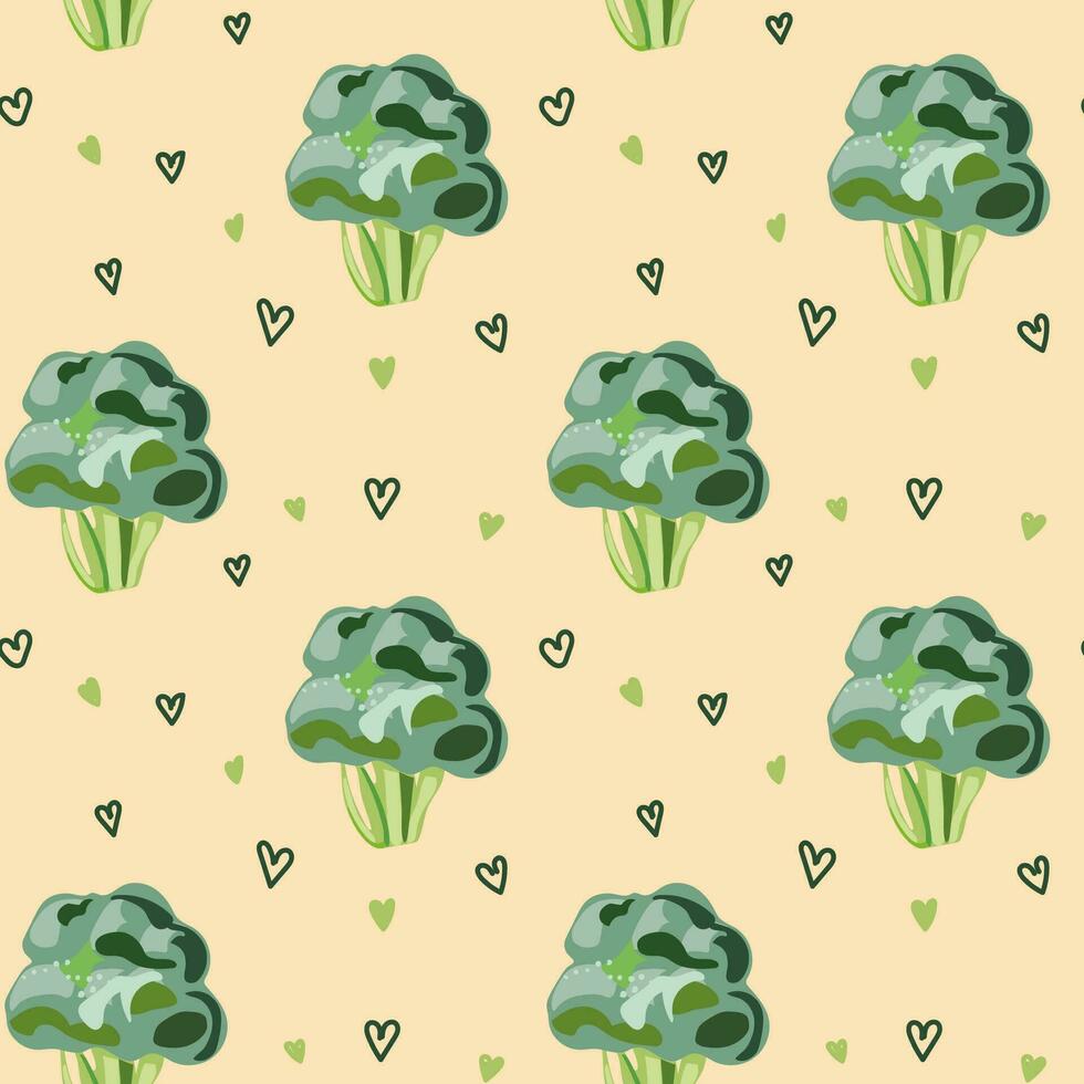 Brokkoli nahtlos Muster. vegan organisch Öko Produkte. Vektor Illustration. zum Oberfläche Design Paket, Banner, Vorlage, Küche, Stoff und Textil- Design.