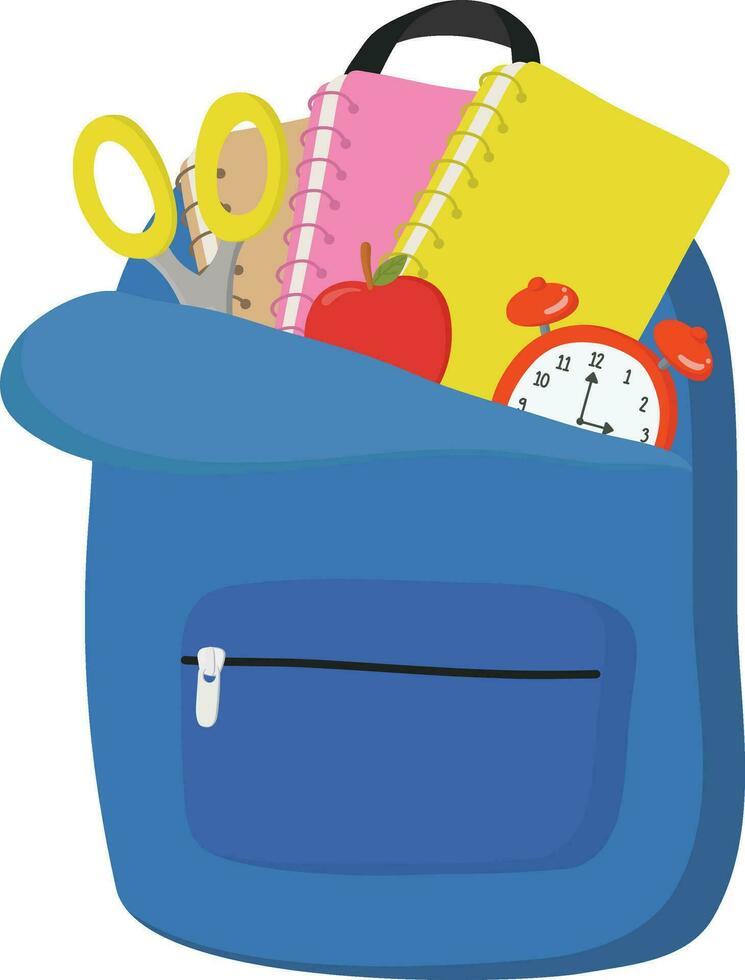 zurück zu Schule Konzept. Schule Tasche mit Schreibwaren. zurück zu Schule. Vektor Illustration.