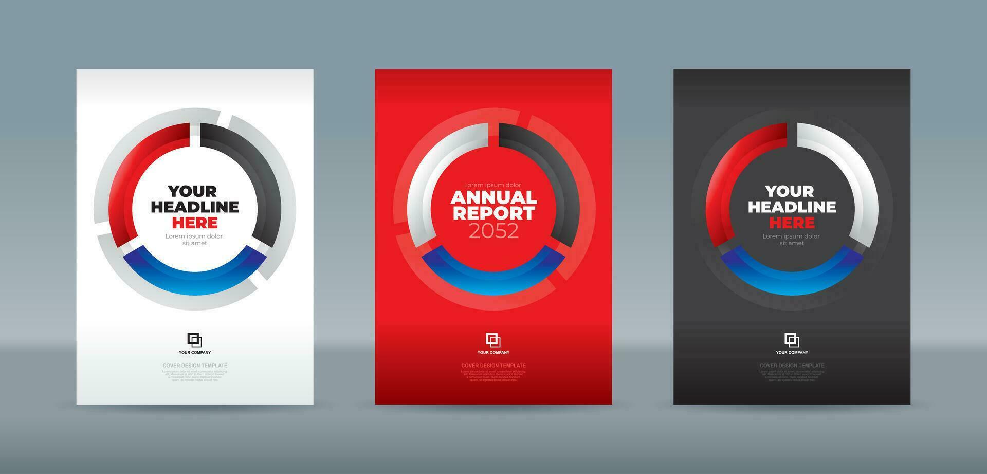 glas kurvor i svart, blå och röd färger form en cirkel på en vit bakgrund. a4 storlek bok omslag mall för årlig Rapportera, tidskrift, häfte, förslag, portfölj, broschyr, affisch vektor