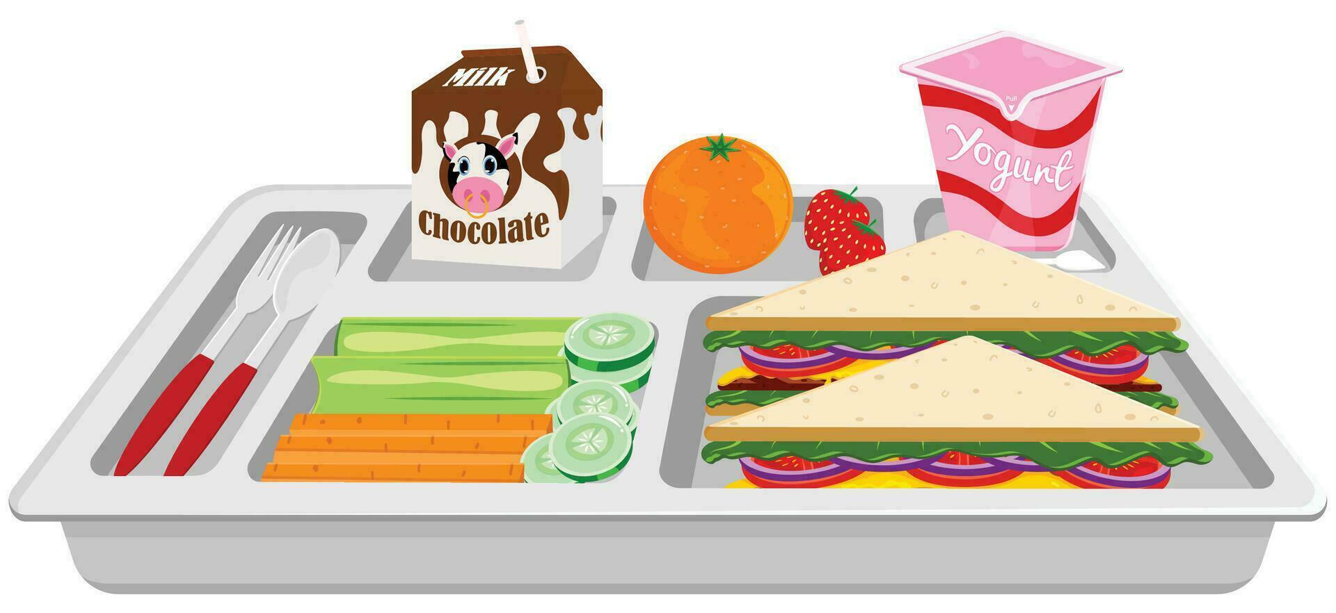 gesund Schule Mittagessen Tablett - - Vektor Illustration