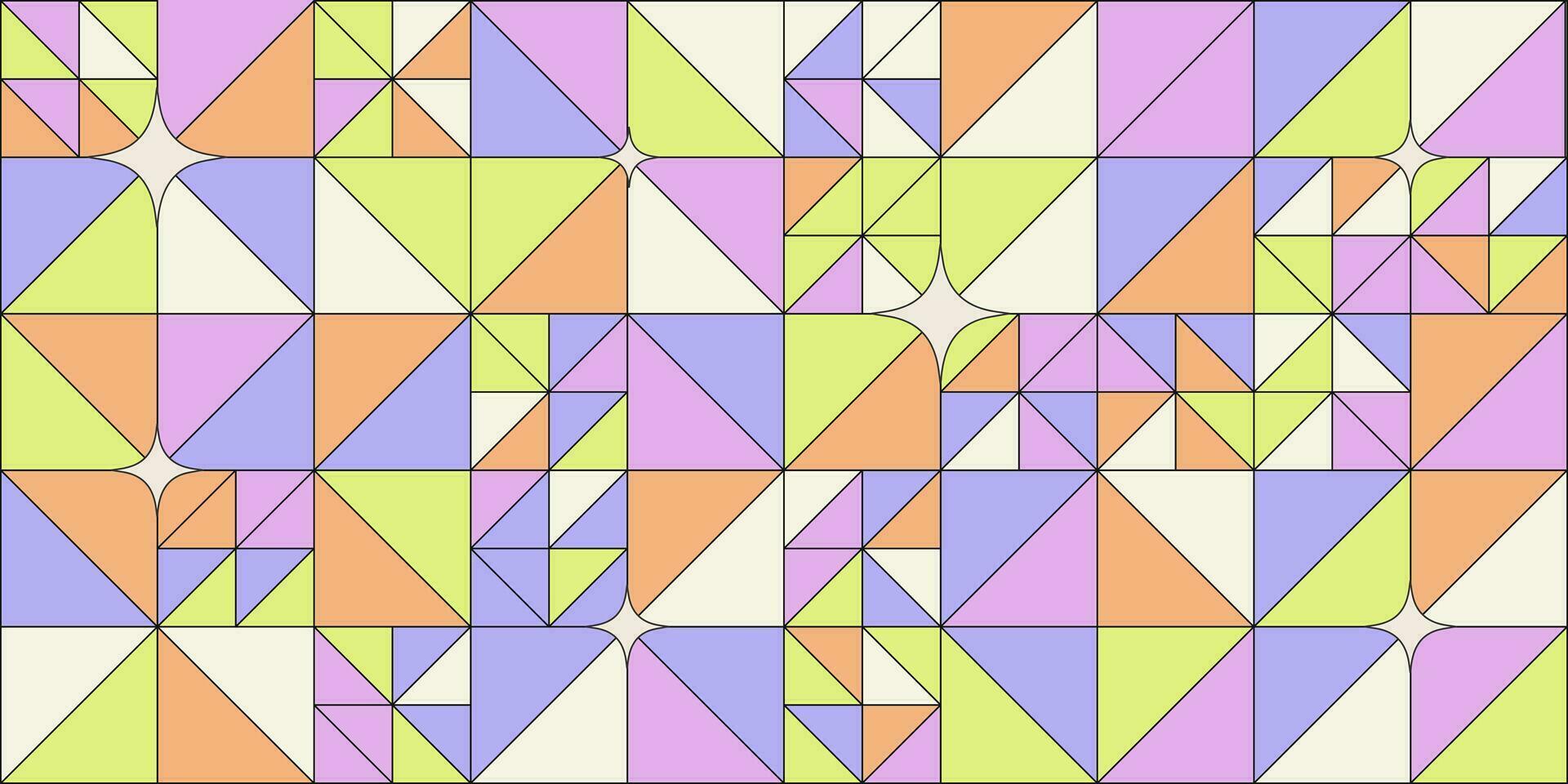y2k estetisk bakgrund. abstrakt vektor geometrisk mönster i psychedelic färger med trianglar, rader och stjärnor. trendig webb baner design