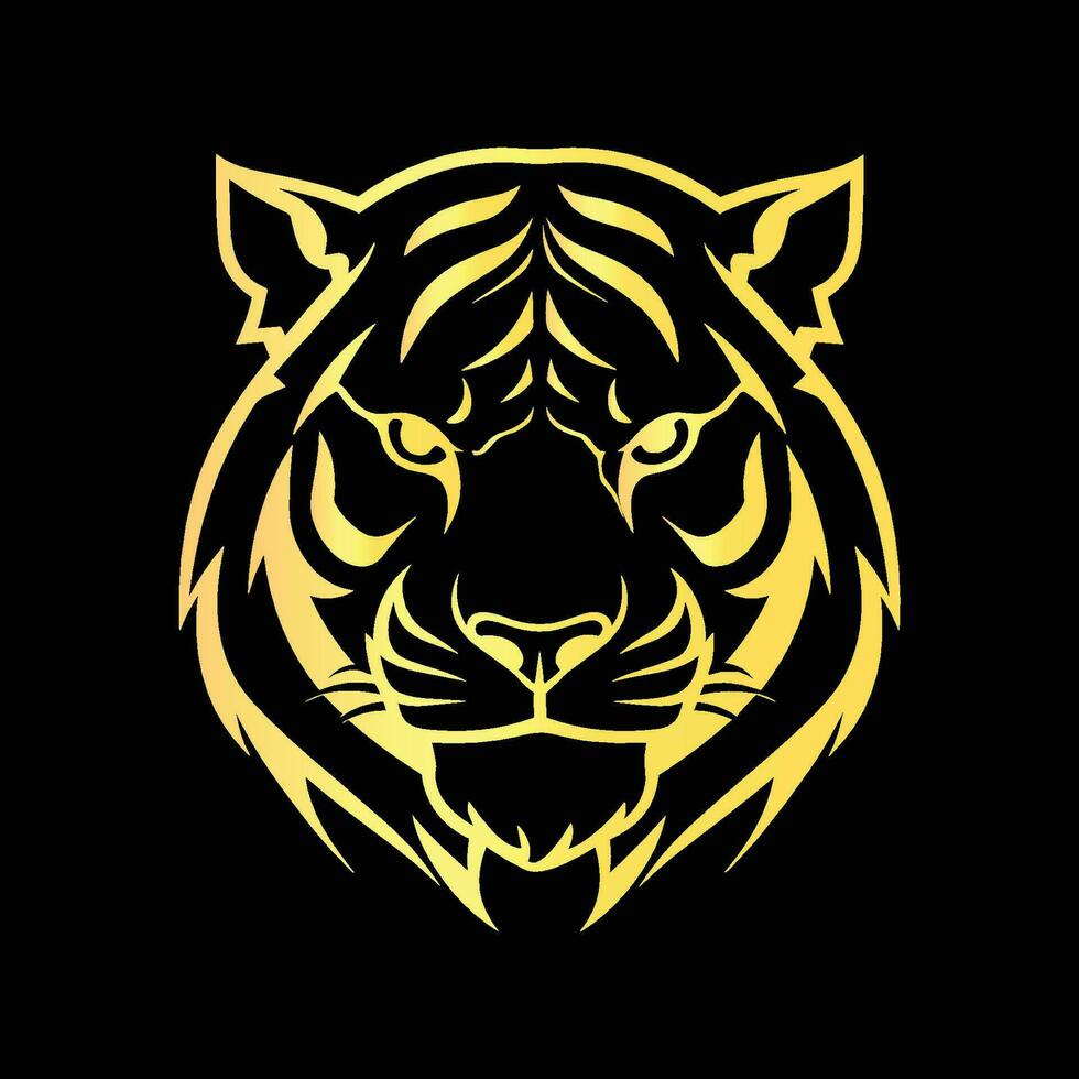 Tiger Kopf. Gold Silhouette von ein Tiger Kopf isoliert auf schwarz Hintergrund vektor