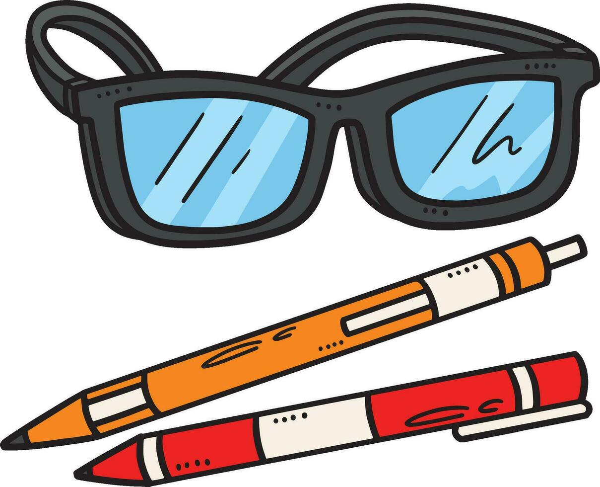 Auge Brille und Stift Karikatur farbig Clip Art vektor