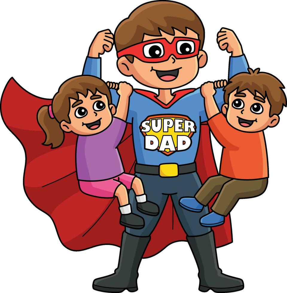 fäder dag super pappa tecknad serie färgad ClipArt vektor