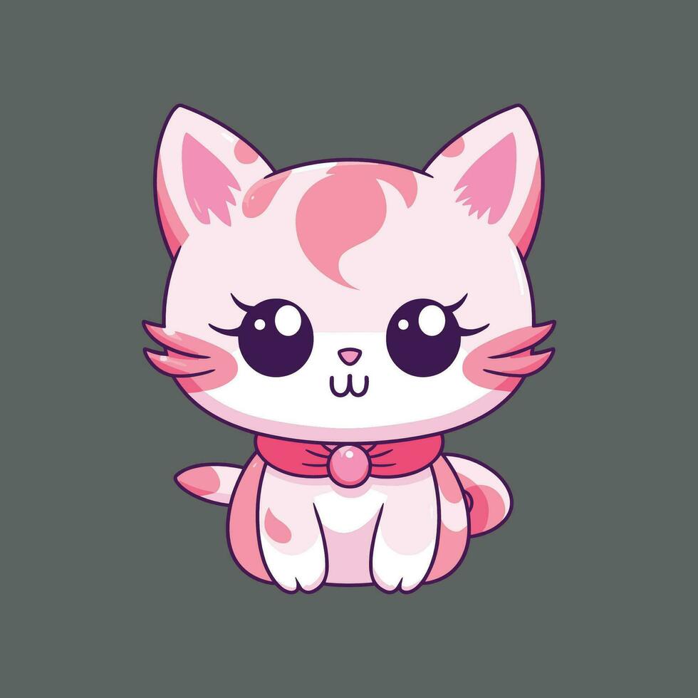 söt rosa kattunge söt, hand dragen katt illustration vektor