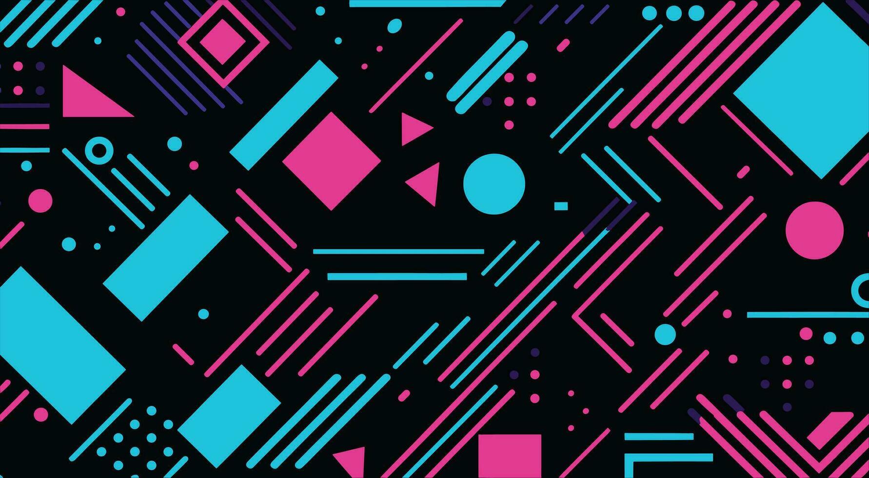 abstrakt modern geometrisch Muster mit geometrisch Elemente, im das Stil von dunkel azurblau und Magenta, linear Muster und Formen, Memphis Design, naiv, Grafik und deutlich, modern, Licht schwarz und cyan vektor