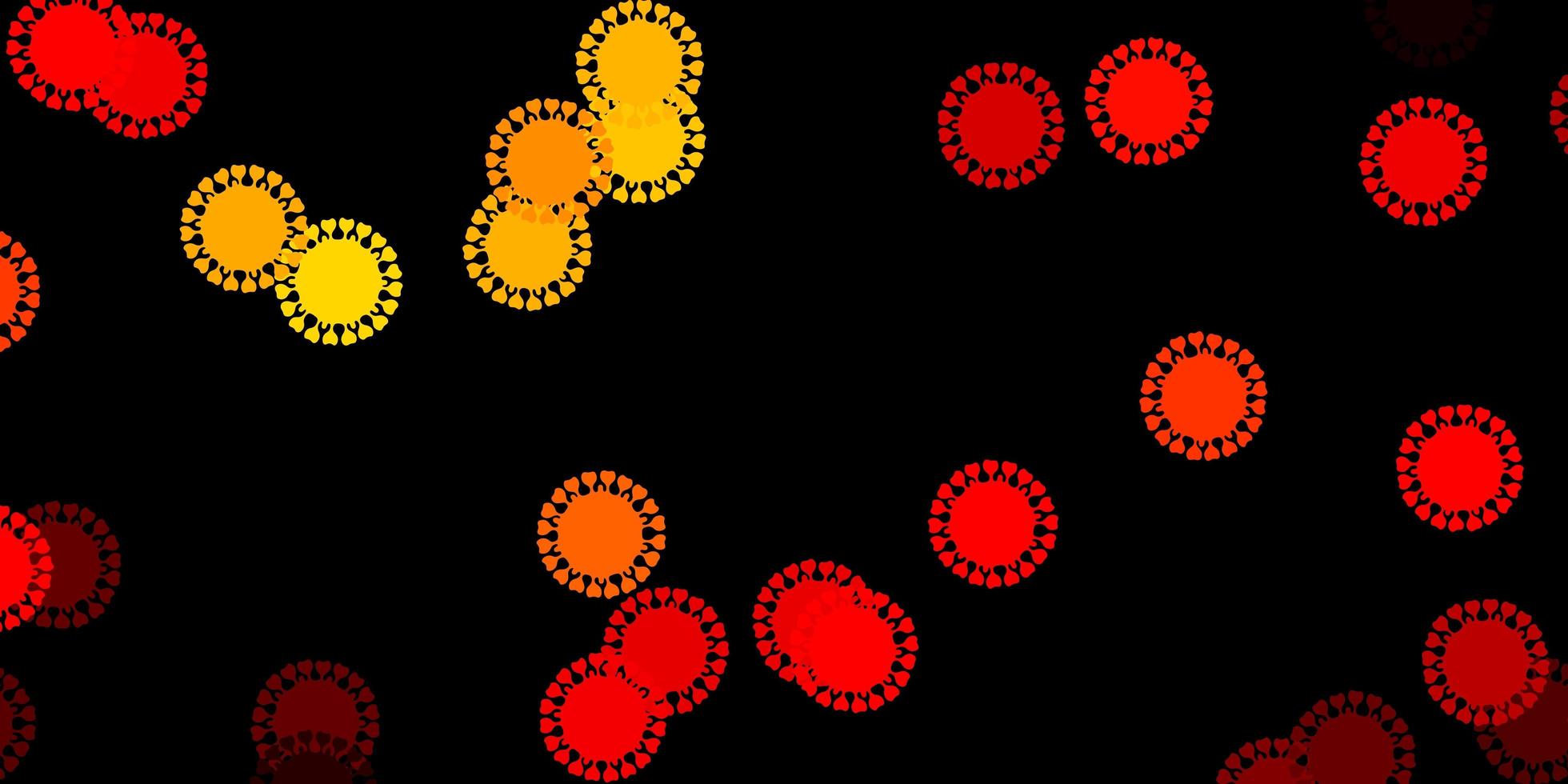 dunkelrotes gelbes Vektormuster mit Coronavirus-Elementen vektor