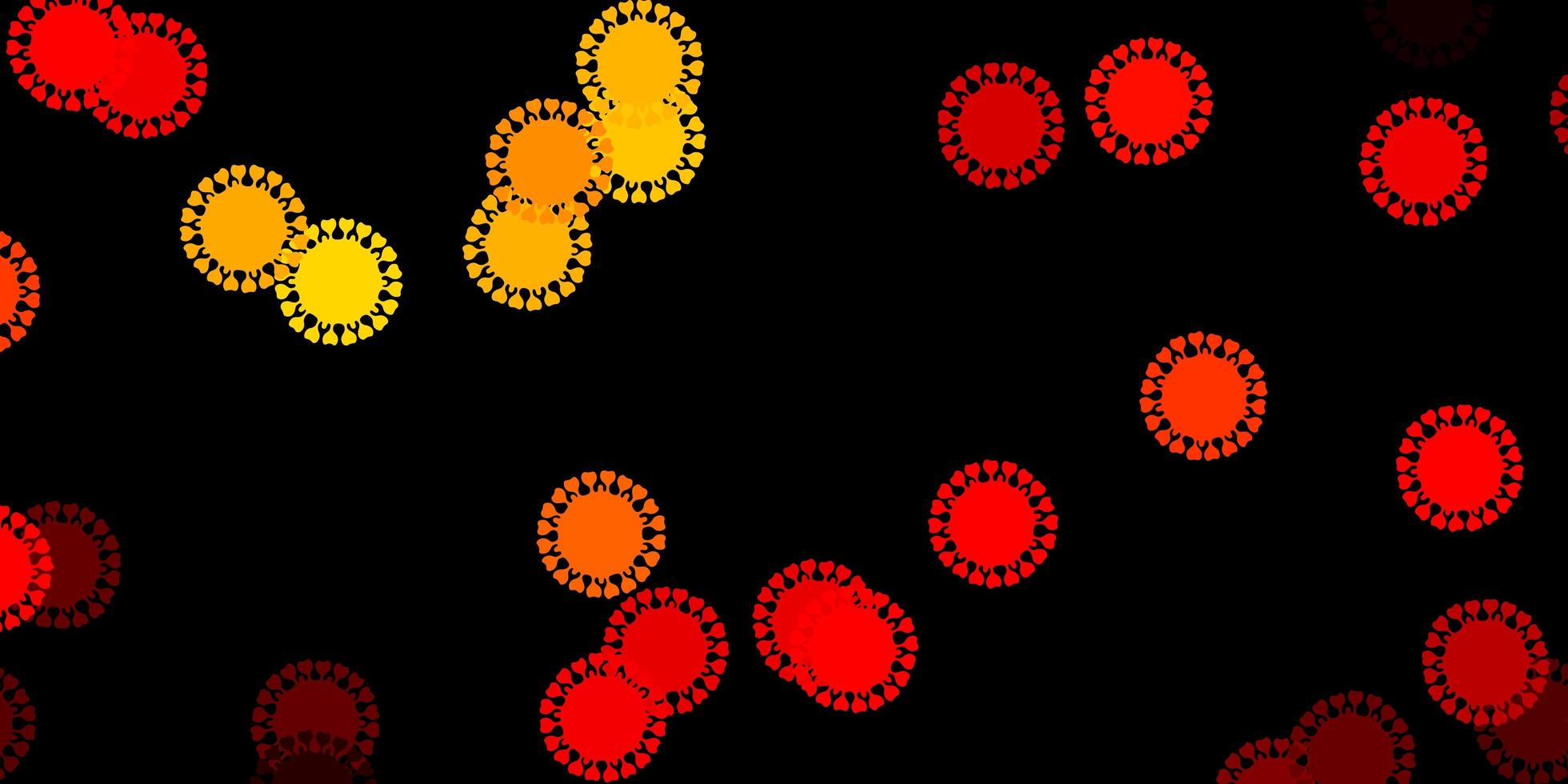 mörkrött gult vektormönster med coronaviruselement vektor