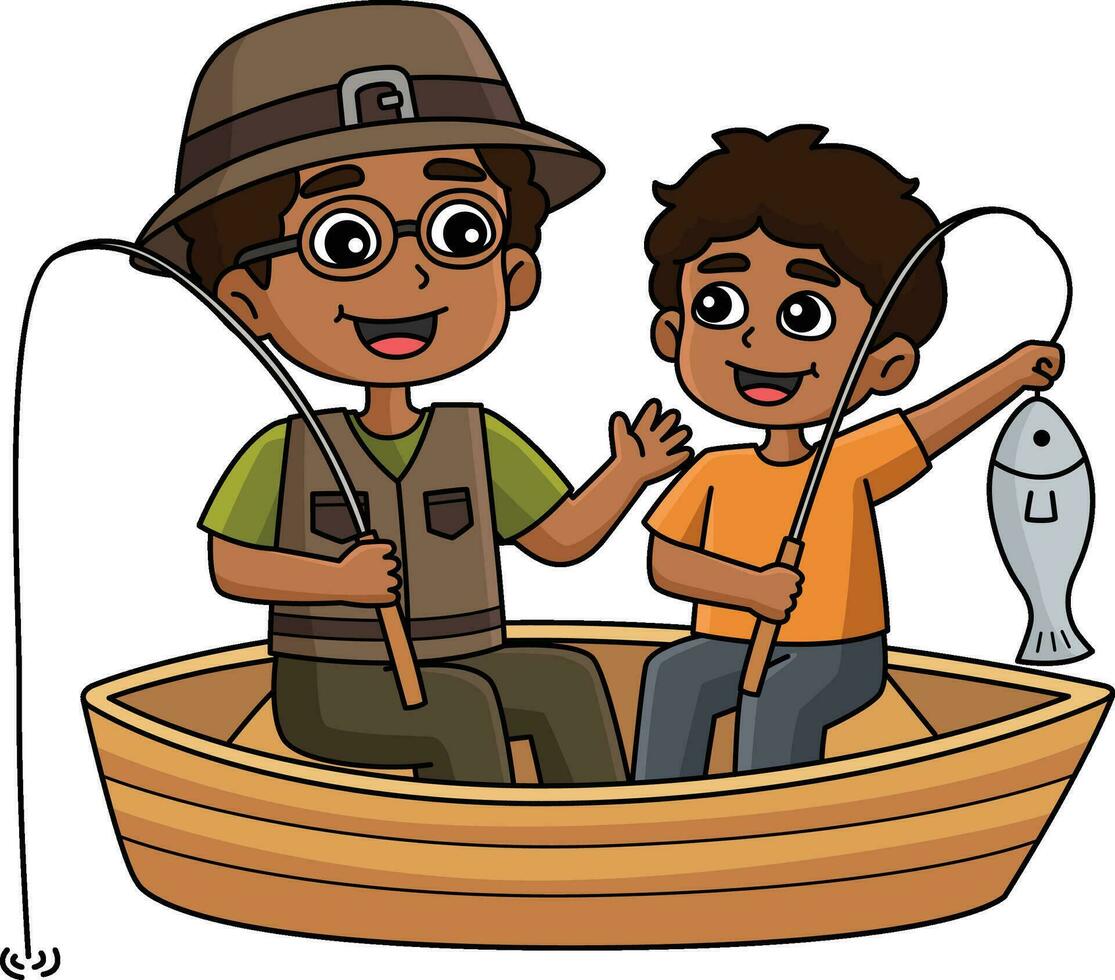 Vater und Sohn Angeln Karikatur farbig Clip Art vektor