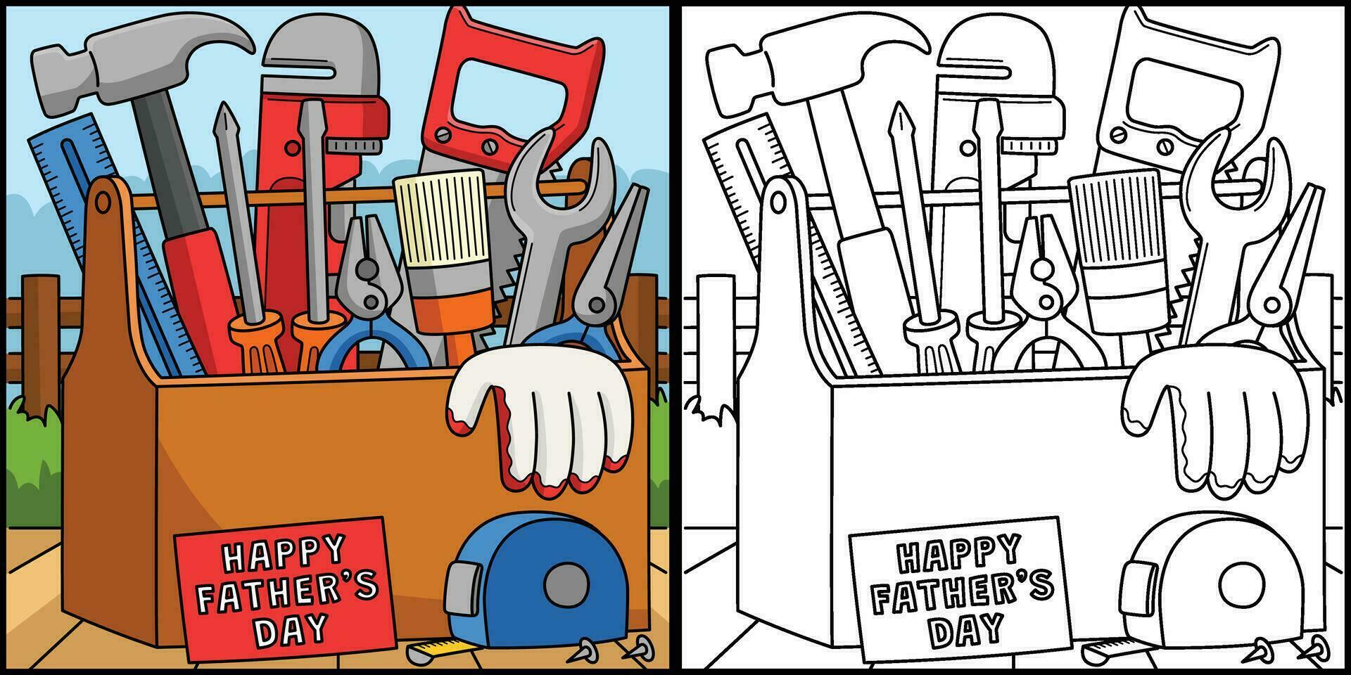 glücklich Väter Tag Werkzeugkasten Färbung Illustration vektor