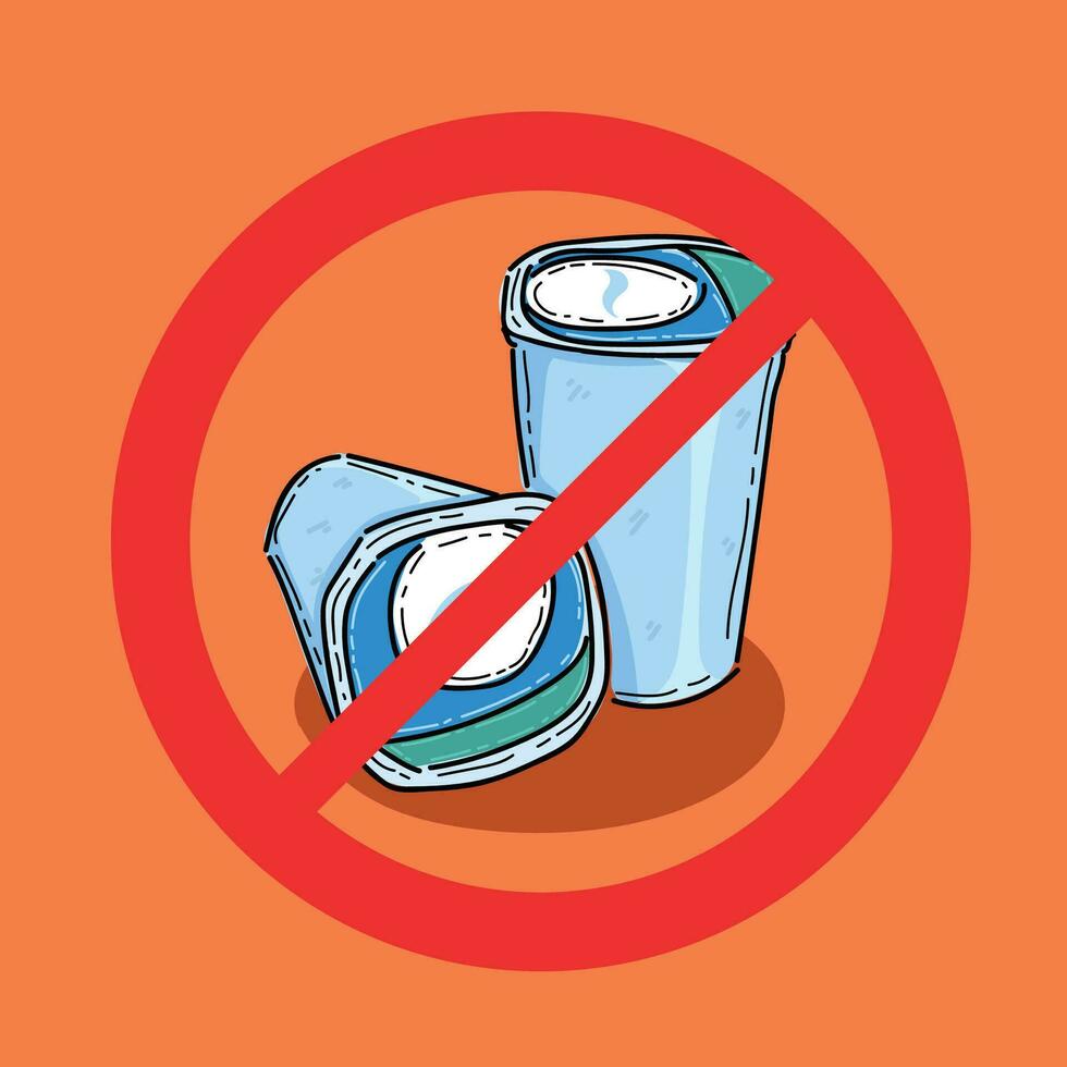 Anti Tasse von Wasser Plastik, gehen Grün, Blau Farbe Tasse Vektor Design Illustration im das Orange Hintergrund