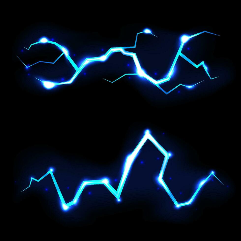 blå vektor blixt- på svart bakgrund, vektor illustration.