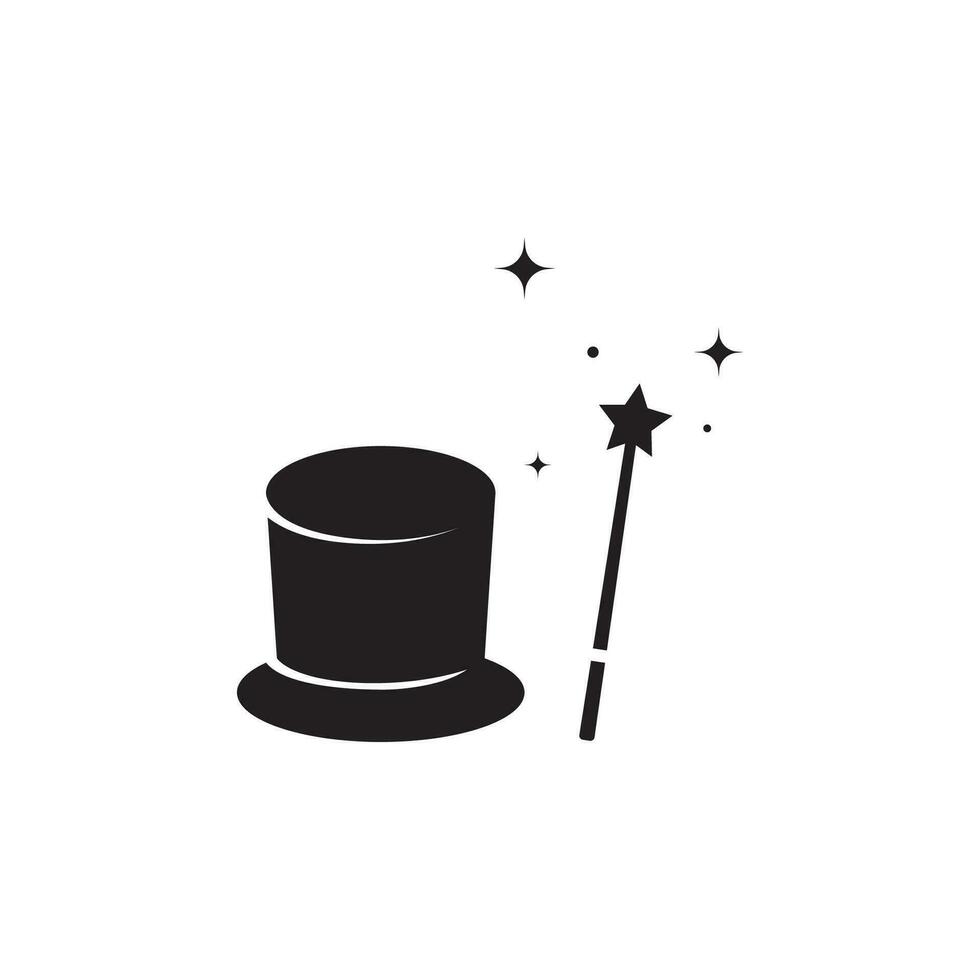 trollkarls hatt och magi wand logotyp mall vektor