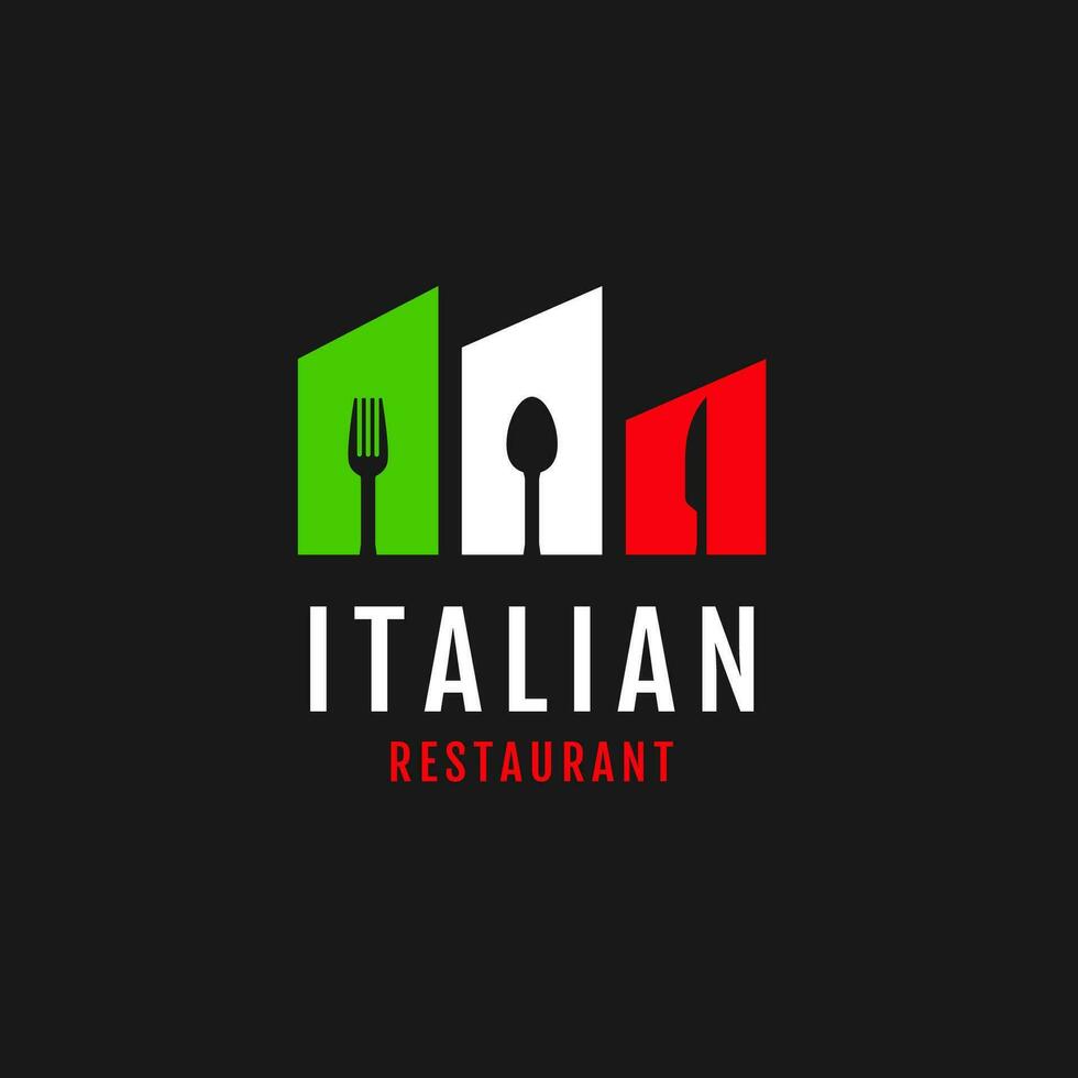 eben Flaggen Farbe Italien mit Essen Löffel Gabel Messer Logo Design Vektor Illustration Symbol Symbol