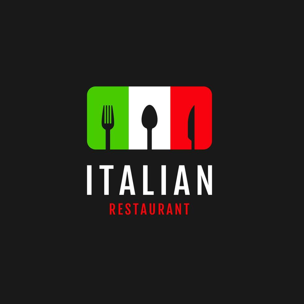 eben Flaggen Farbe Italien mit Essen Löffel Gabel Messer Logo Design Vektor Illustration Symbol Symbol