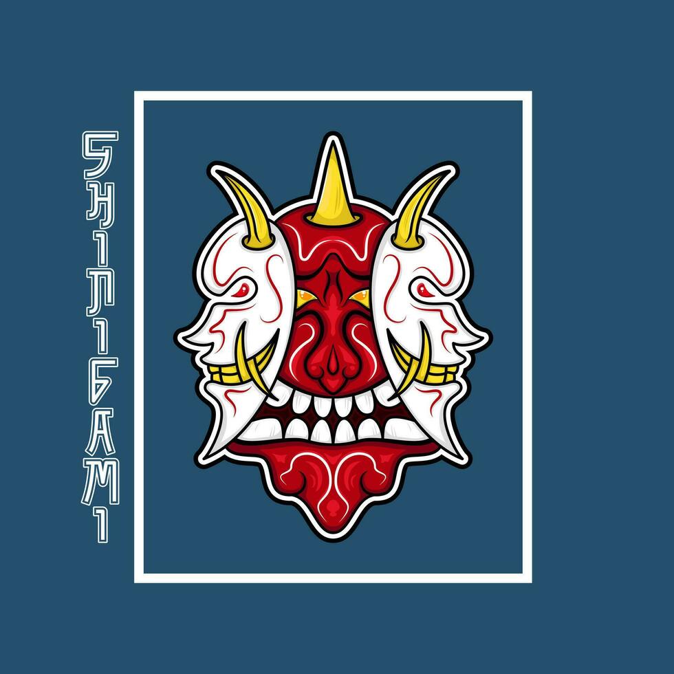 Vektor Illustration von rot oni Dämonen unter Weiß Shinigami Maske im japanisch Stil. benutzt zum Dekoration, Maskottchen Logo, Kleidung und T-Shirt Design