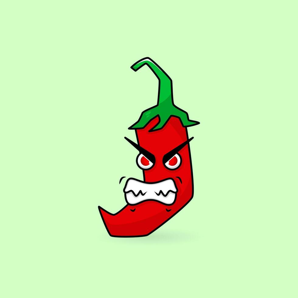 arg röd chili maskot illustration. tecknad serie, uttryckssymbol, översikt, Färg stil. Begagnade för logotyp, klistermärke, skriva ut, ikon, symbol vektor