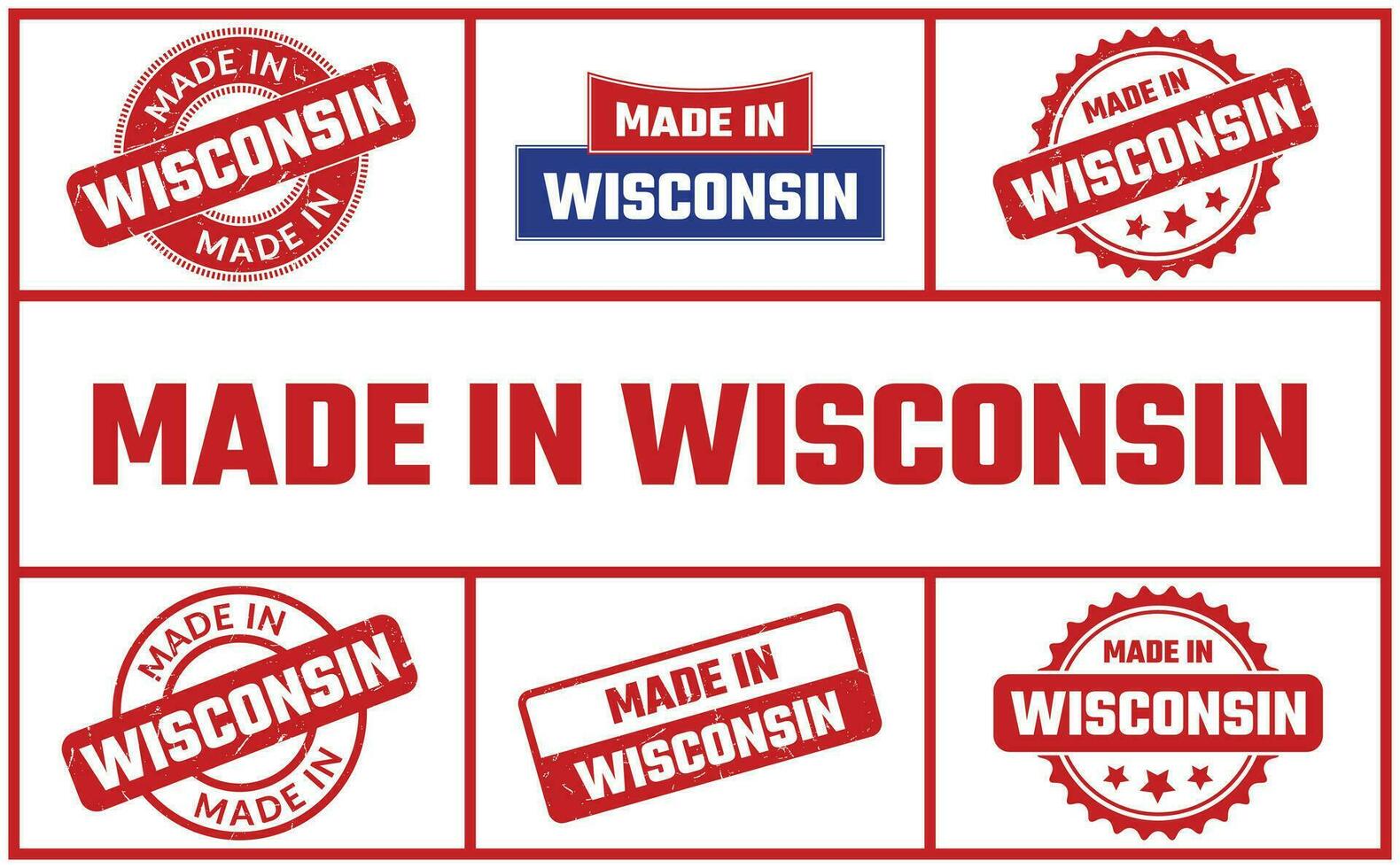 gemacht im Wisconsin Gummi Briefmarke einstellen vektor