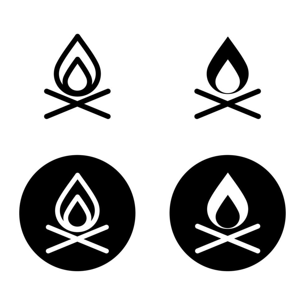 Feuer Camping Symbol isoliert auf Weiß Hintergrund. Vektor Illustration mit schwarz füllen und schwarz Gliederung