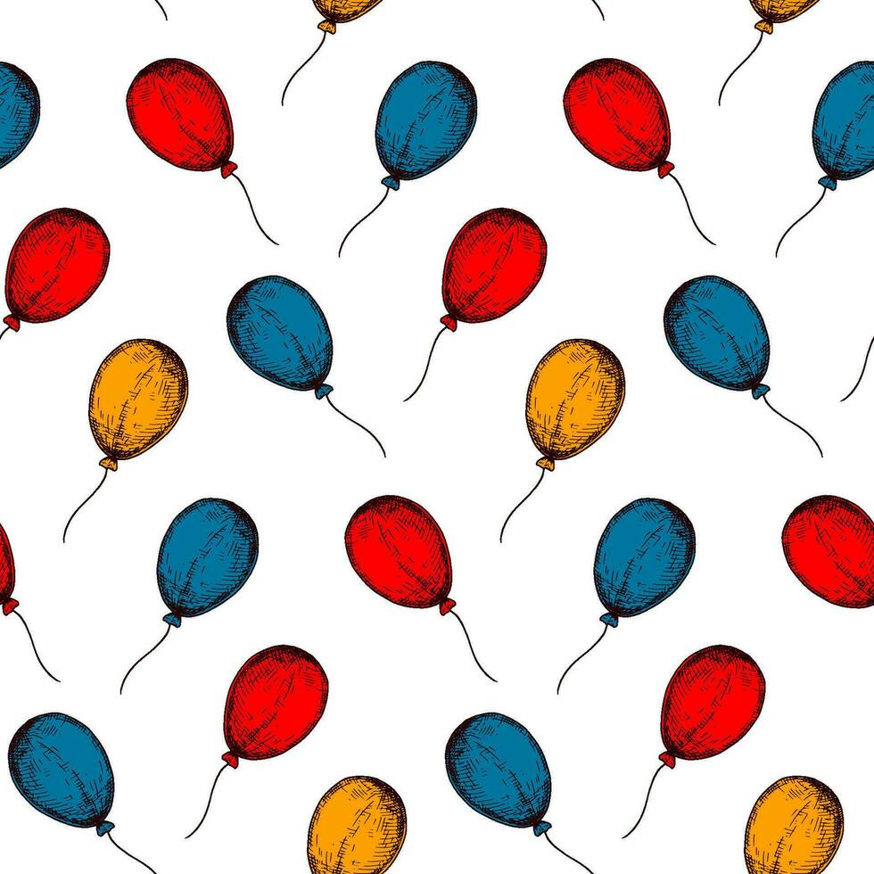 Ballon nahtlos Muster. bunt Hand gezeichnet Hintergrund im skizzieren Stil. Geburtstag Feier Design. Vektor Illustration. Design zum Urlaub Fall, Karneval Einladung, Gruß Karte