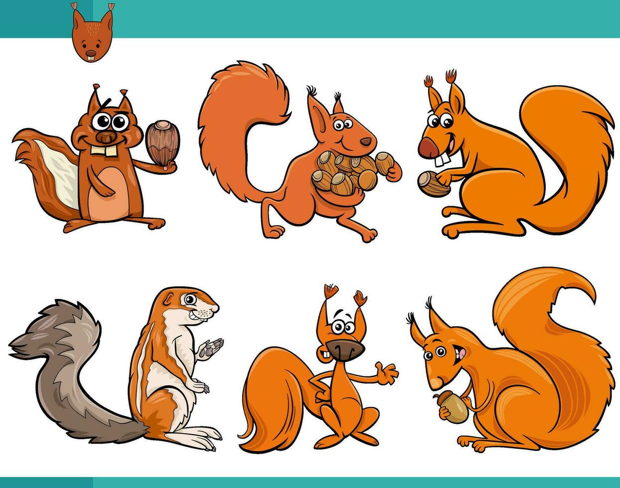 Karikatur komisch Eichhörnchen Tier Comic Zeichen einstellen vektor
