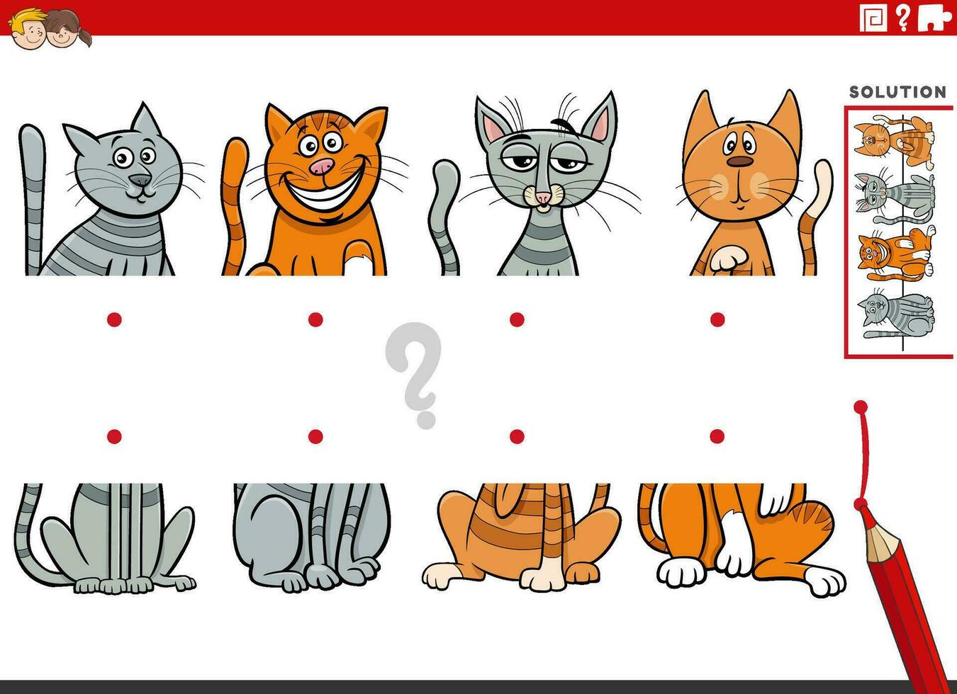 Spiel Hälften Spiel mit Karikatur Katzen Zeichen Bilder vektor