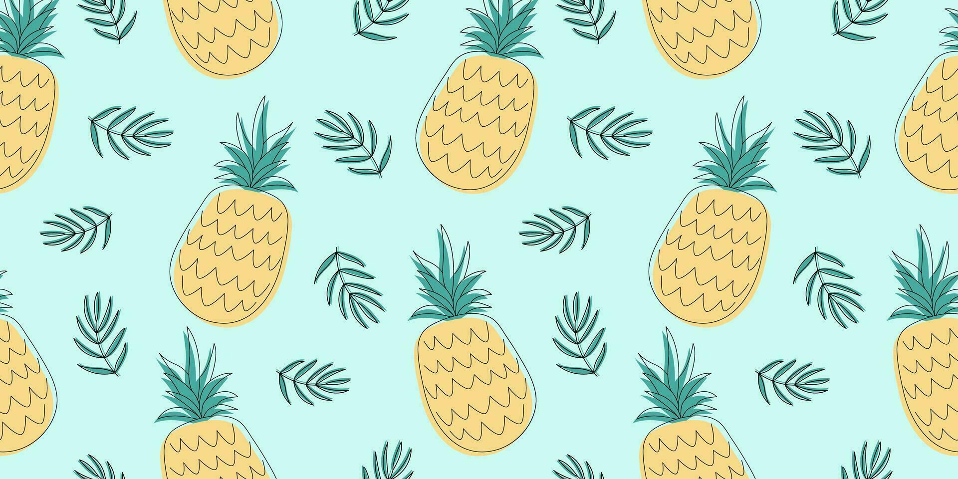 tropisch Ananas Vektor nahtlos Muster. können Sein benutzt zum Dekoration von Alben, Blog, Netz Websites, Postkarte, Poster. Elemente von Ananas und Blätter auf Minze farbig Hintergrund.