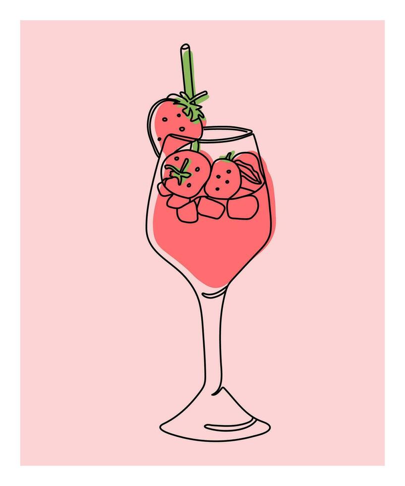 abstrakt coctail illustration affisch med sommar färger. kontinuerlig översikt linje på färgad platt bakgrund för social media, vykort, skriva ut. vektor