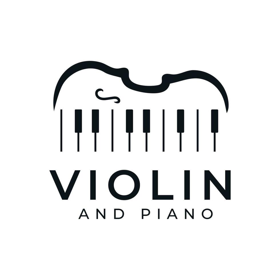 årgång retro musik instrument inspiration fiol och piano symbol ikon logotyp design vektor
