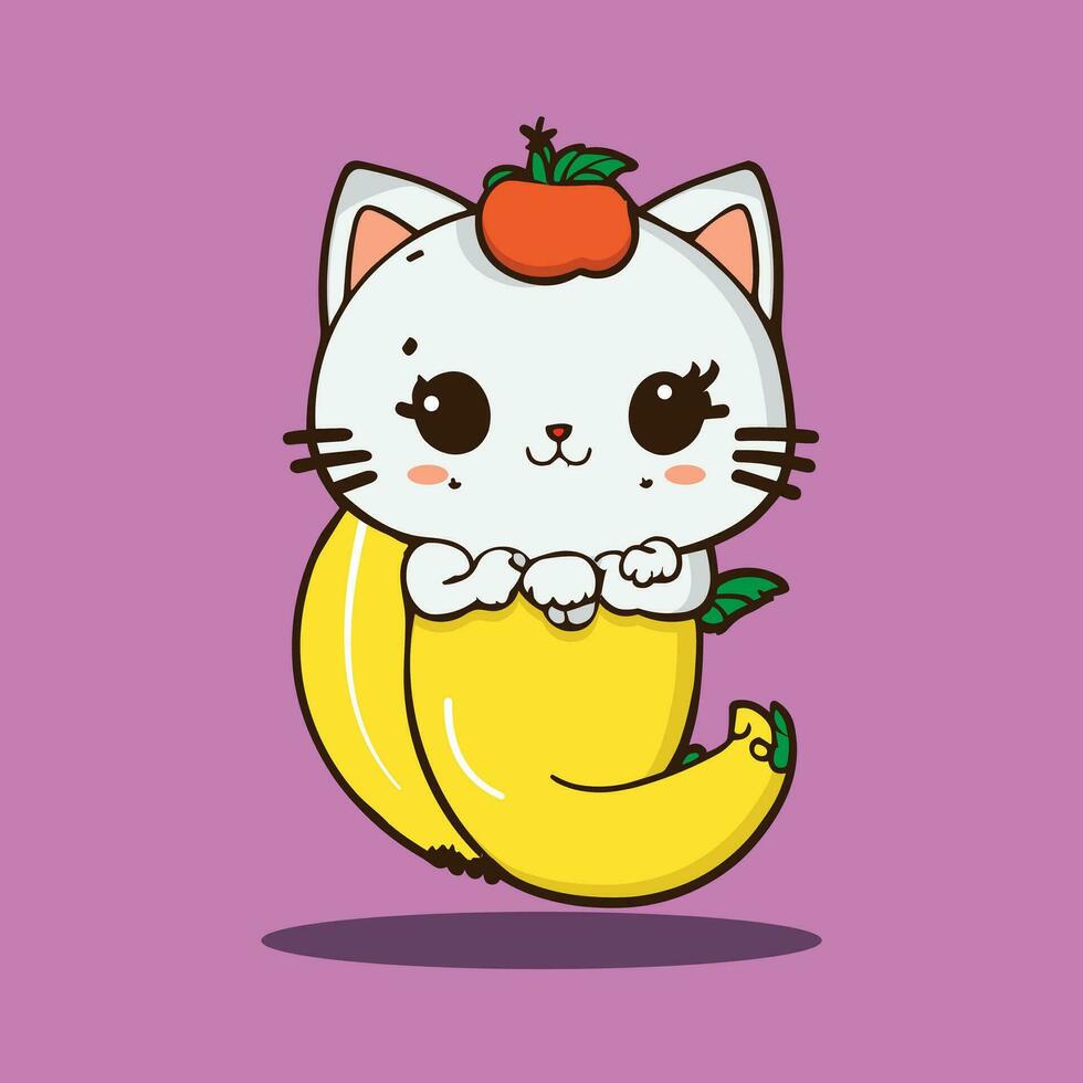 süß Katze auf Banane Aufkleber süß Katze Aufkleber vektor