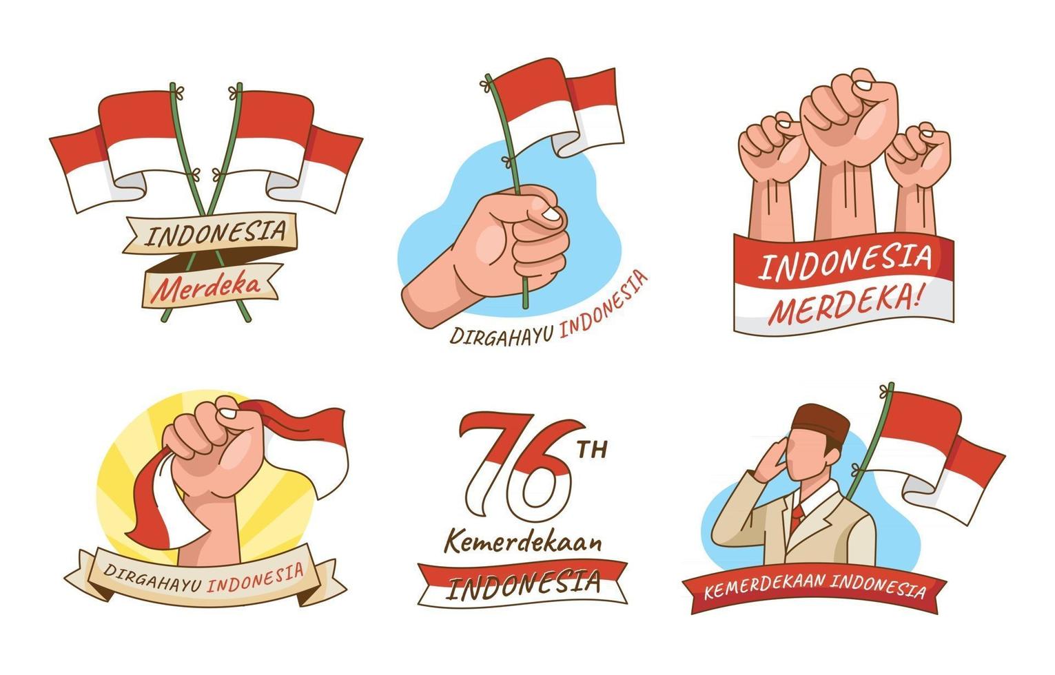 indonesien självständighetsdagen tecknade klistermärken vektor