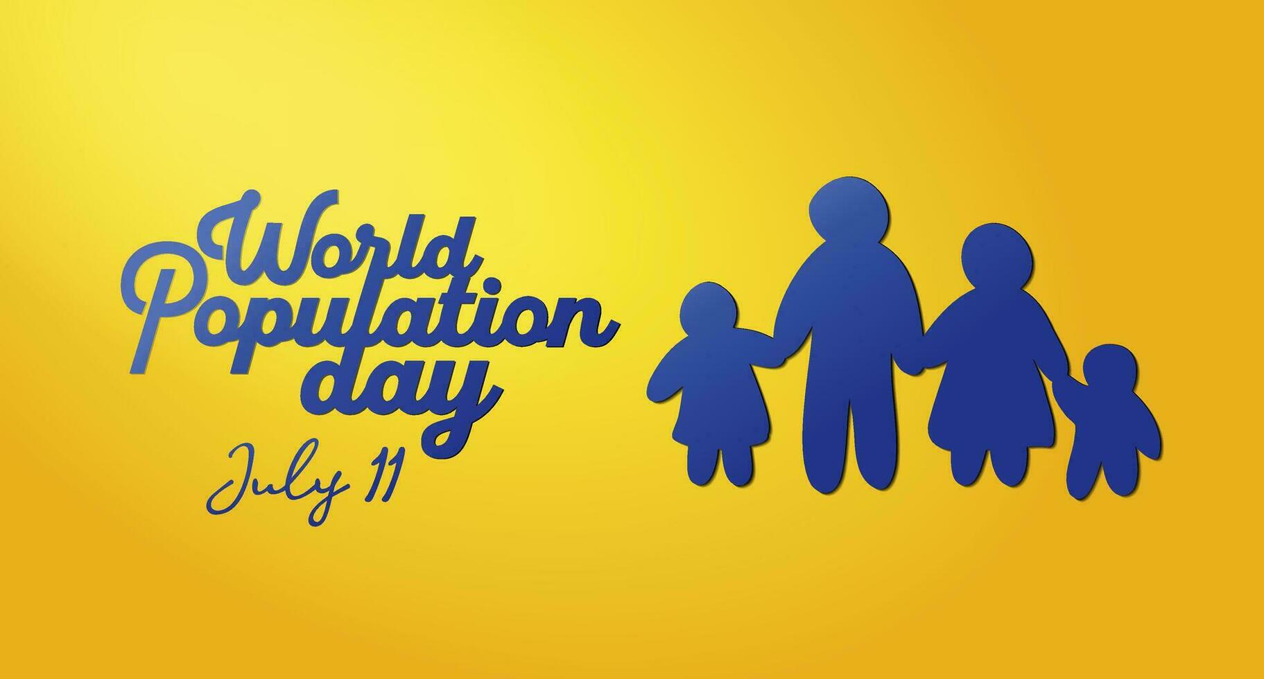 einfach sauber Welt Population Tag Banner mit Familie Silhouette und Kalligraphie Konzept vektor