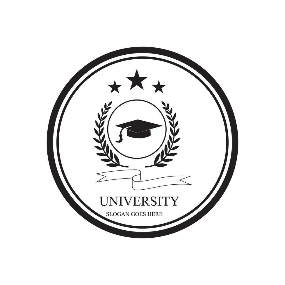 Vektorsymbole für Universitäten und Akademien. Embleme oder Schilde für Hochschulabsolventen in Seefahrtswissenschaften oder Recht. Bänder und Abzeichen von Junggesellenhut, Lorbeerkranz, Vektor-Logo-Vorlage vektor