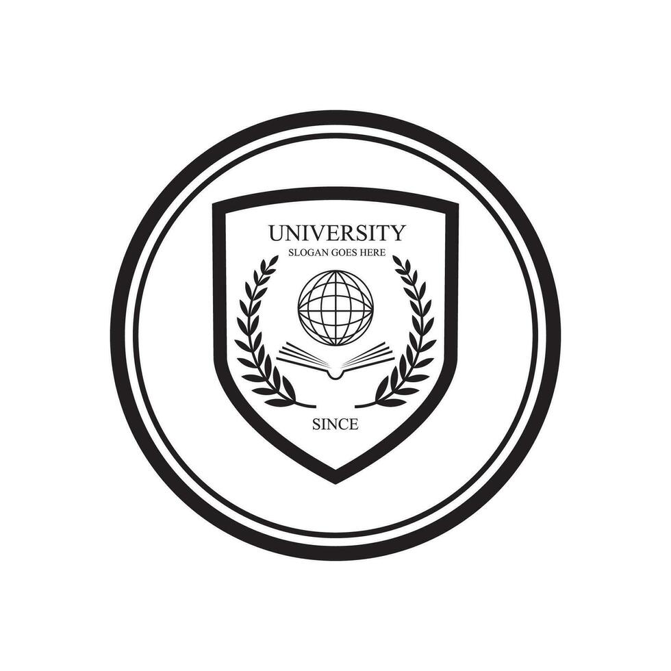 Vektorsymbole für Universitäten und Akademien. Embleme oder Schilde für Hochschulabsolventen in Seefahrtswissenschaften oder Recht. Bänder und Abzeichen von Junggesellenhut, Lorbeerkranz, Vektor-Logo-Vorlage vektor