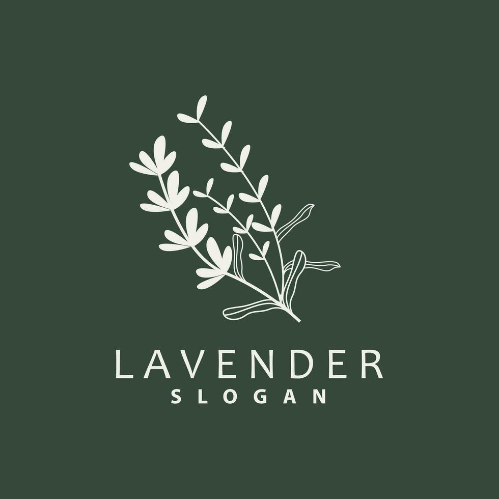 lavendel- logotyp, enkel elegant lila blomma växt vektor, hälsning kort design, baner, blomma prydnad, lavendel- hand dragen bröllop, ikon symbol illustration vektor