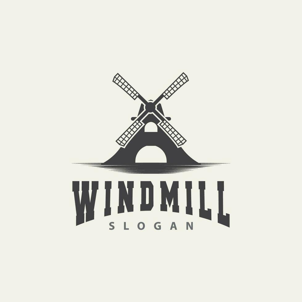 Windmühle Logo, Landwirtschaft Bauernhof Vektor, Natur Landschaft retro Jahrgang Design Illustration vektor