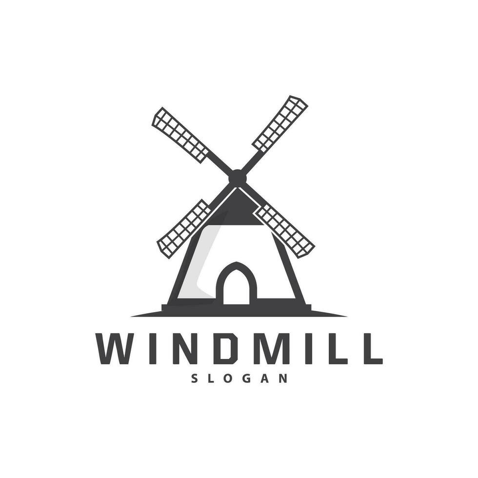 Windmühle Logo, Landwirtschaft Bauernhof Vektor, Natur Landschaft retro Jahrgang Design Illustration vektor