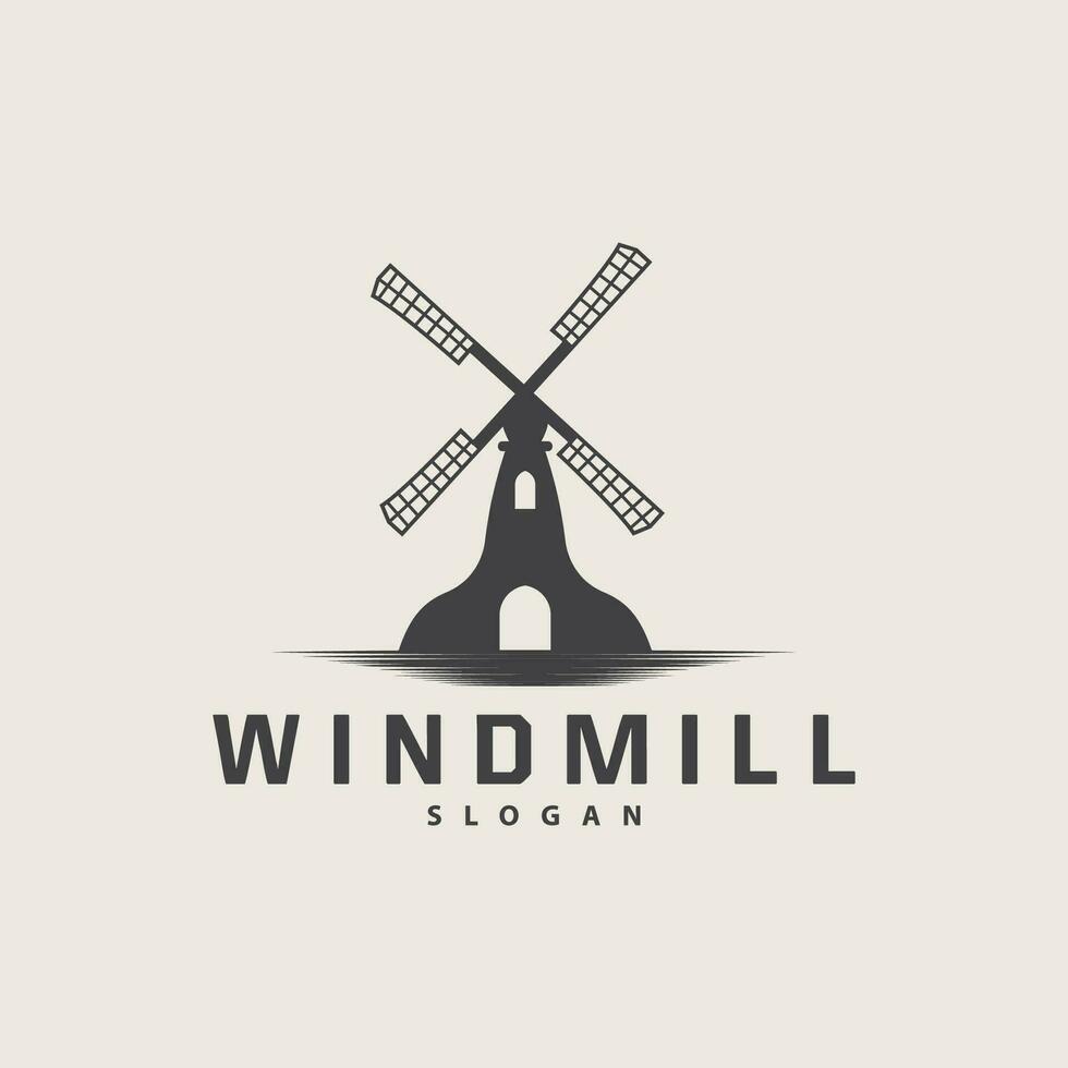 Windmühle Logo, Landwirtschaft Bauernhof Vektor, Natur Landschaft retro Jahrgang Design Illustration vektor