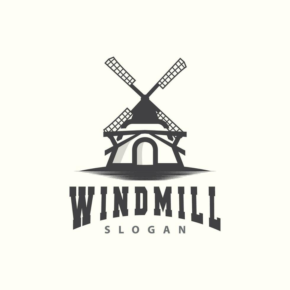 Windmühle Logo, Landwirtschaft Bauernhof Vektor, Natur Landschaft retro Jahrgang Design Illustration vektor