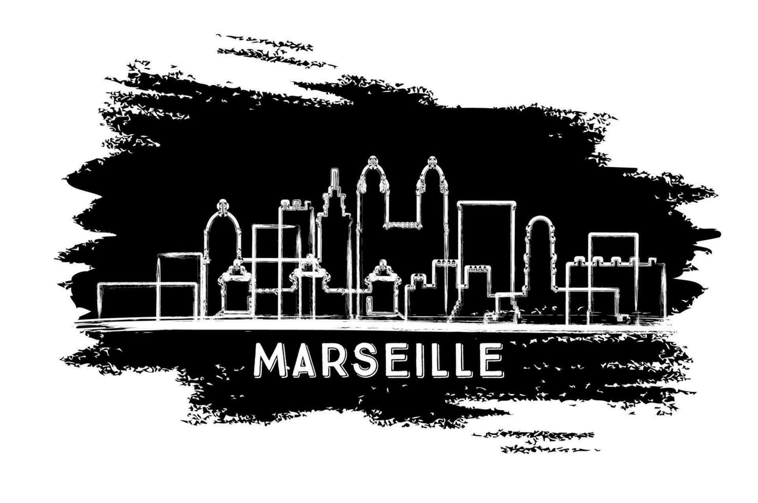 marseille Frankrike stad horisont silhuett. hand dragen skiss. företag resa och turism begrepp med modern arkitektur. vektor