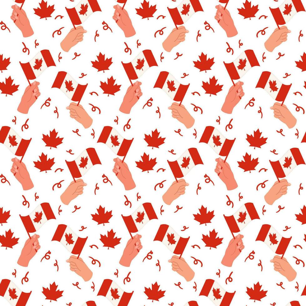 Hände halten kanadisch Flaggen nahtlos Muster Vektor Illustration