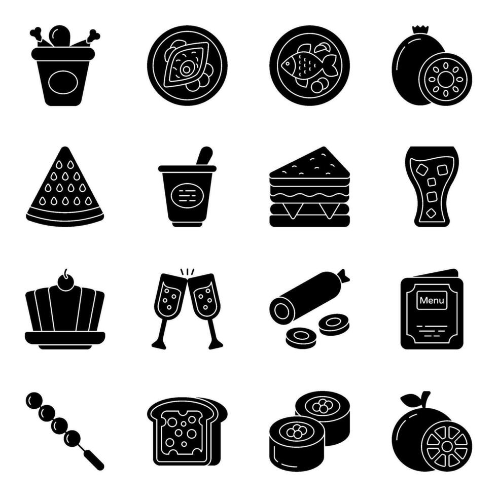 packa av mat och ätlig fast ikoner vektor