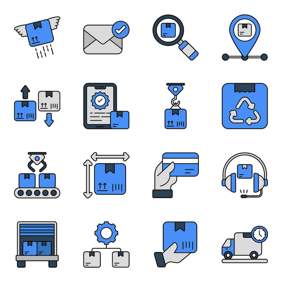 packa av sändning och frakt platt ikoner vektor