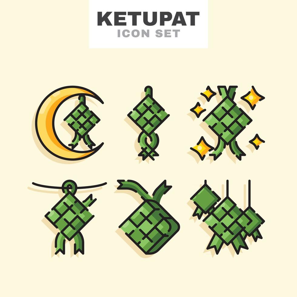 ketupat mat ikonuppsättning vektor