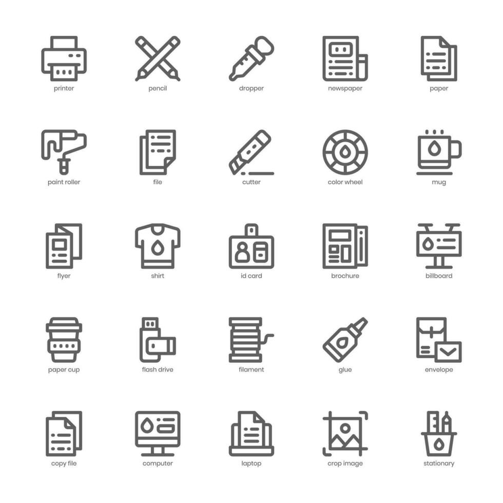 Drucken Symbol Pack zum Ihre Webseite Design, Logo, Anwendung, und Benutzer Schnittstelle. Drucken Symbol Gliederung Design. Vektor Grafik Illustration und editierbar Schlaganfall.