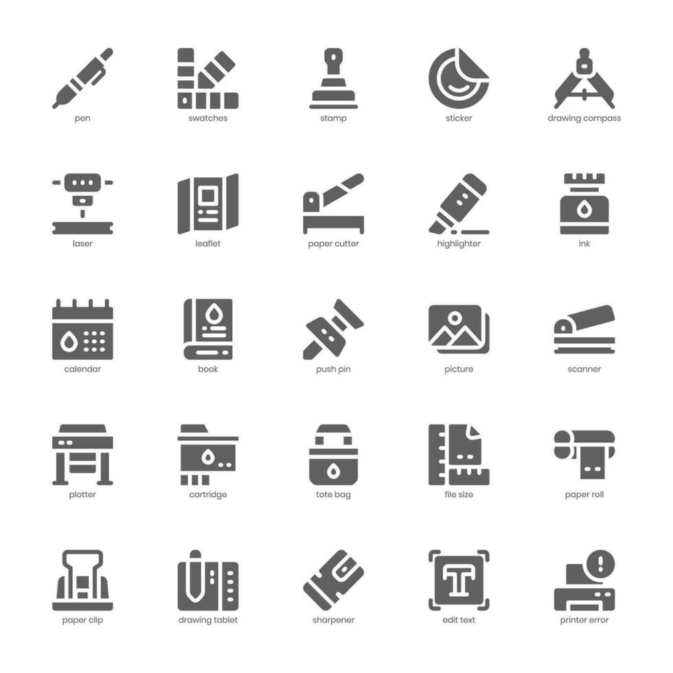 Drucken Symbol Pack zum Ihre Webseite Design, Logo, Anwendung, und Benutzer Schnittstelle. Drucken Symbol Glyphe Design. Vektor Grafik Illustration und editierbar Schlaganfall.