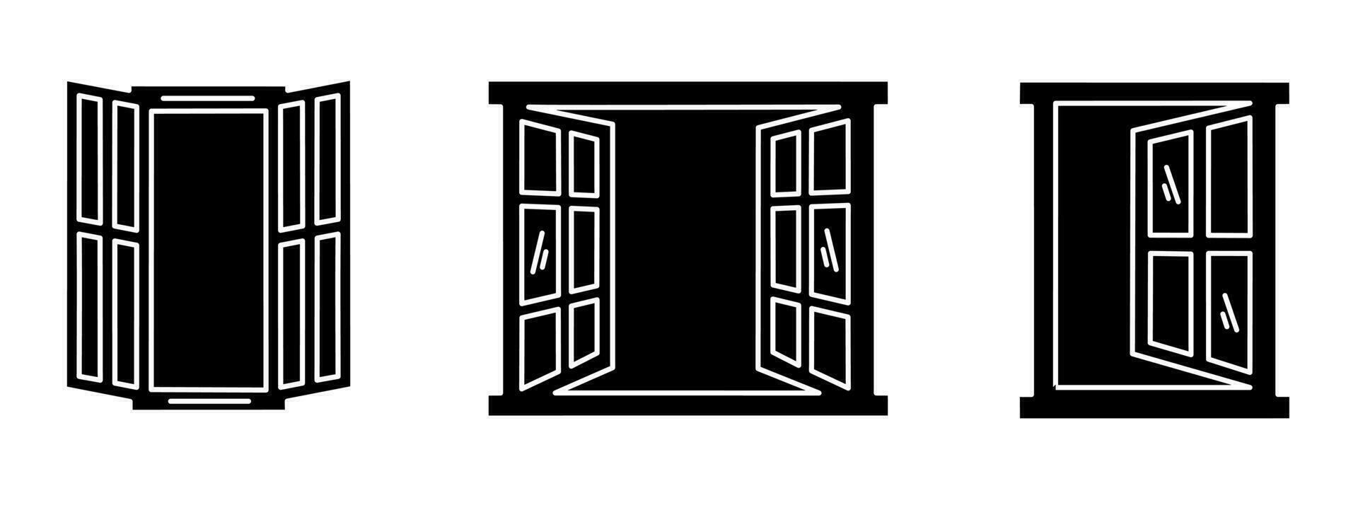 fönster ikon uppsättning. fönster svart och vit illustration. stock vektor. vektor