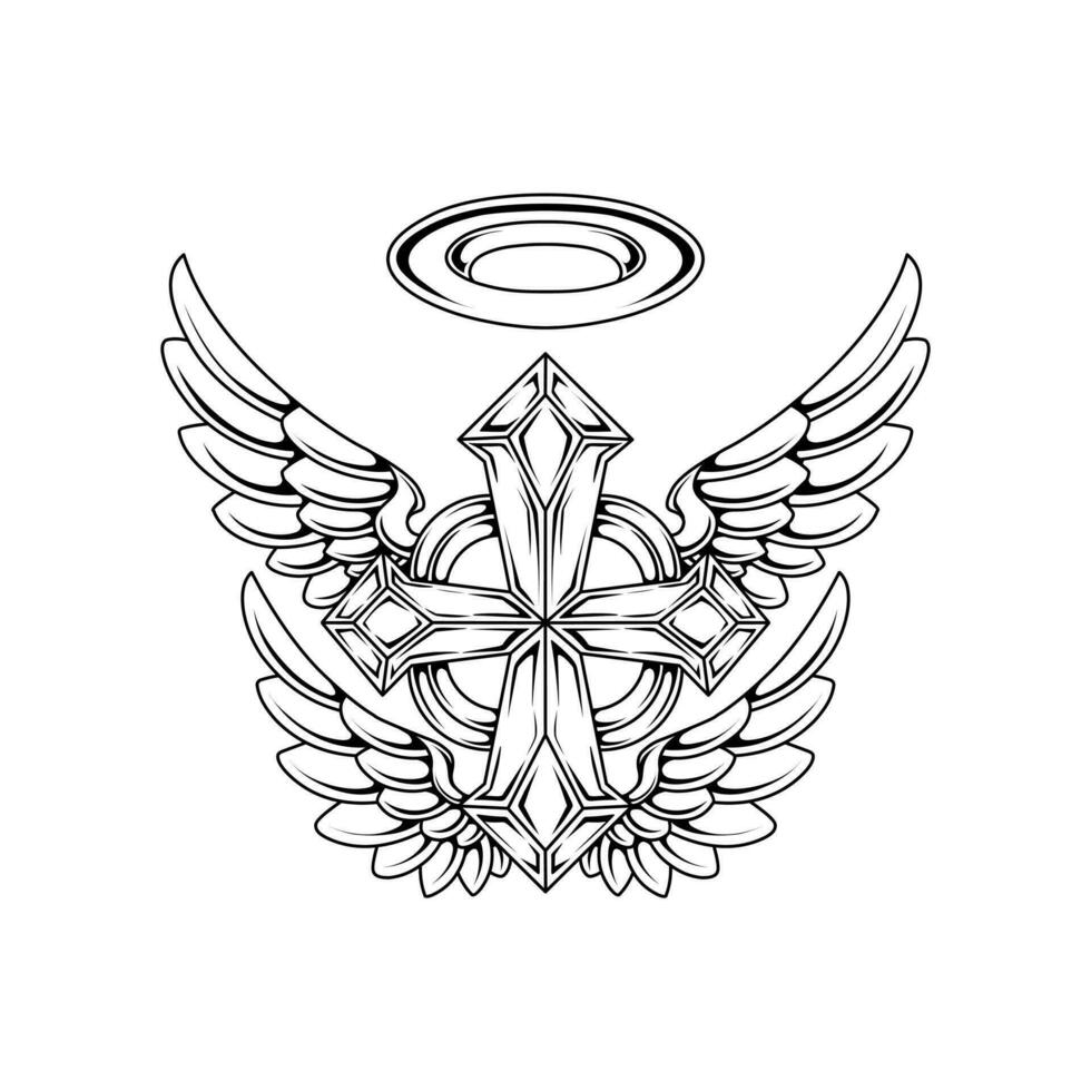 Vektor Kreuz mit Engel Flügel Stammes- tätowieren